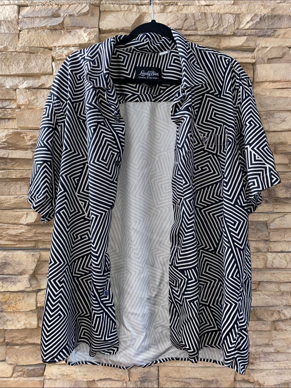 Lansky Bros 100% Silk Geometric Print Short Sleeve Shirt Size XL